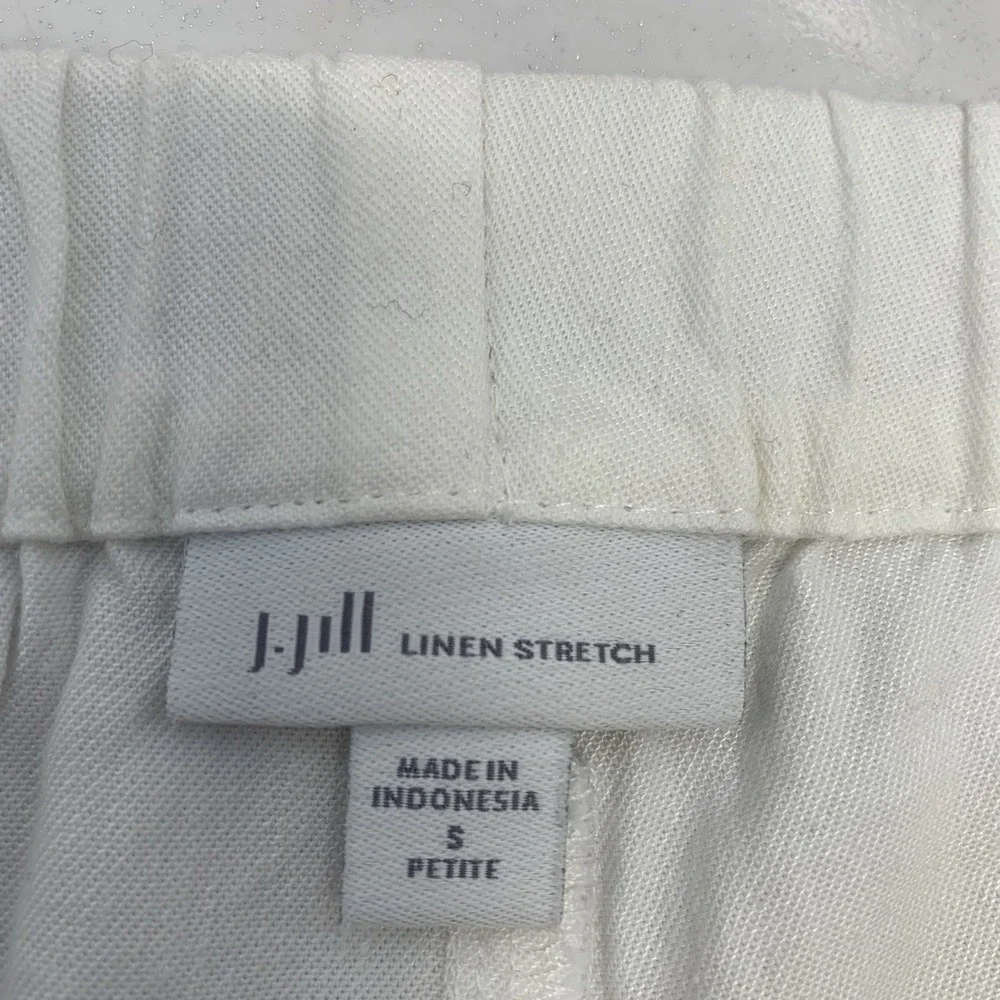 J Jill Love Linen White Pants Crop Side Zip Small Petite Stretch Vacation Resort
